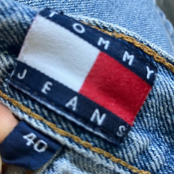 Vintage 90s Tommy Hilfiger logo carpenter Jean shorts Jorts Stitched embroidered - Picture 14 of 16